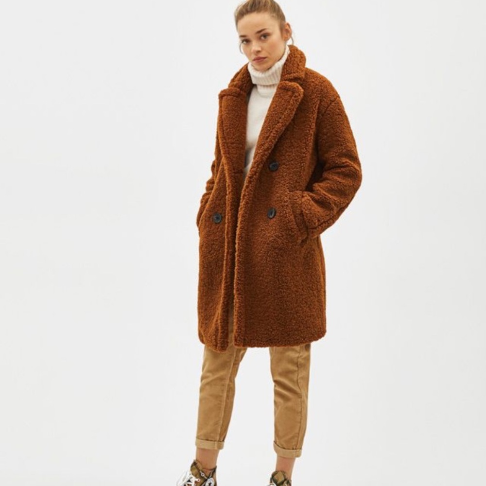 BERSHKA Brown Teddy Coat